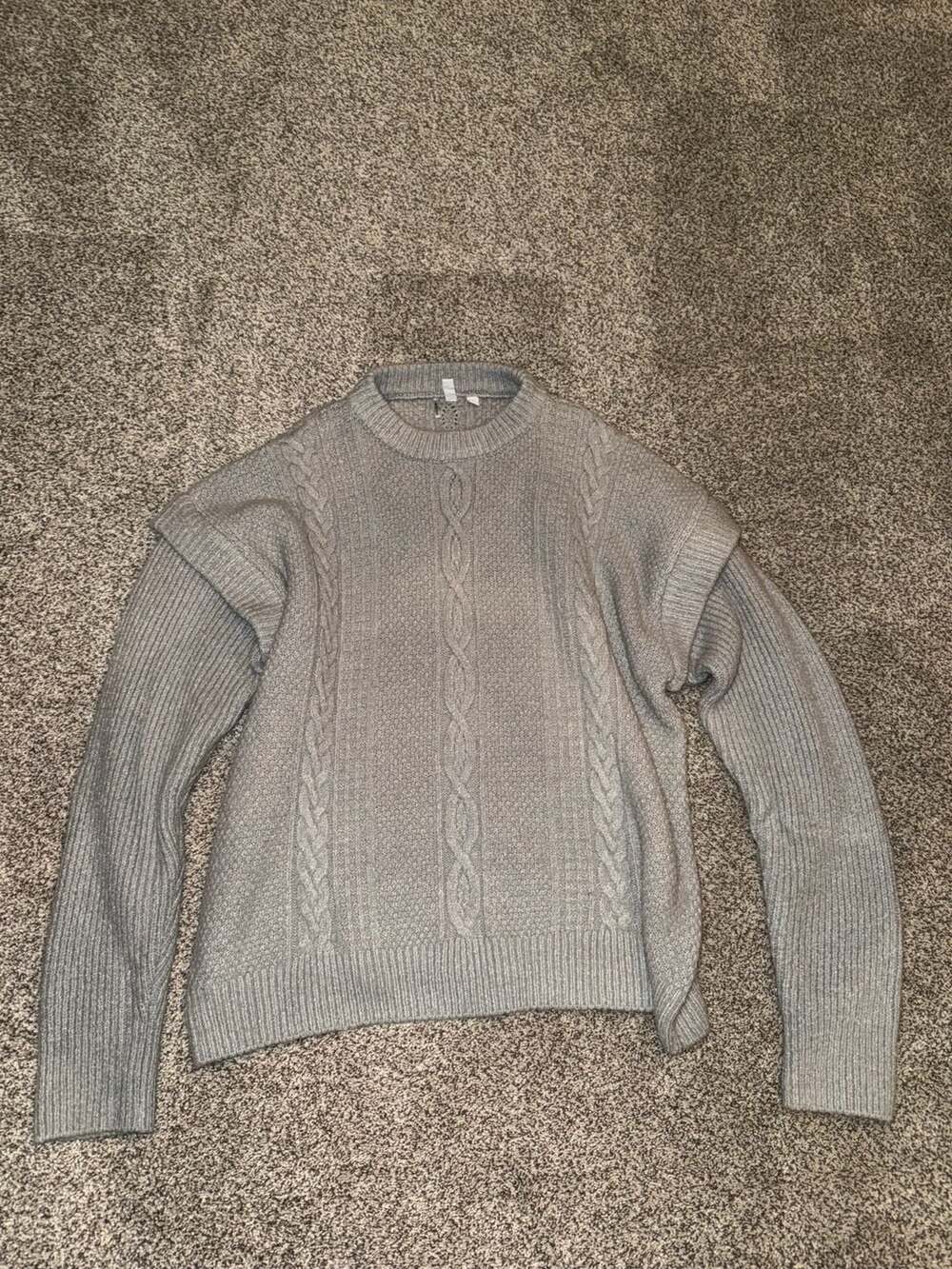 Elan Cable Knit Sweater Size XL Gray Crewneck Layered Look